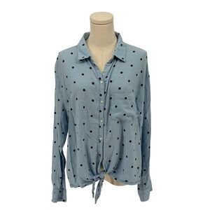 Old Navy Light Blue Long Sleeve Cropped Button Down Shirt w/ Tie at Bottom (XL)